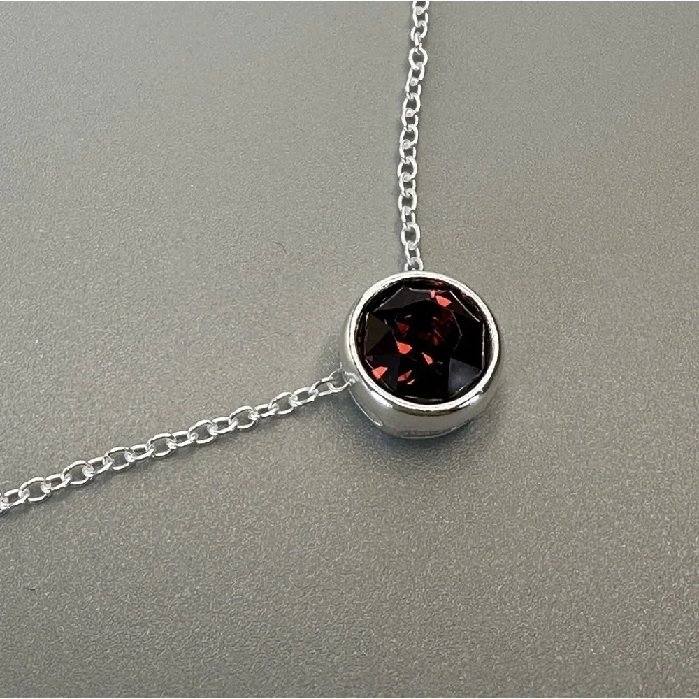 Sterling Silver Round Ruby Red Crystal Pendant Necklace